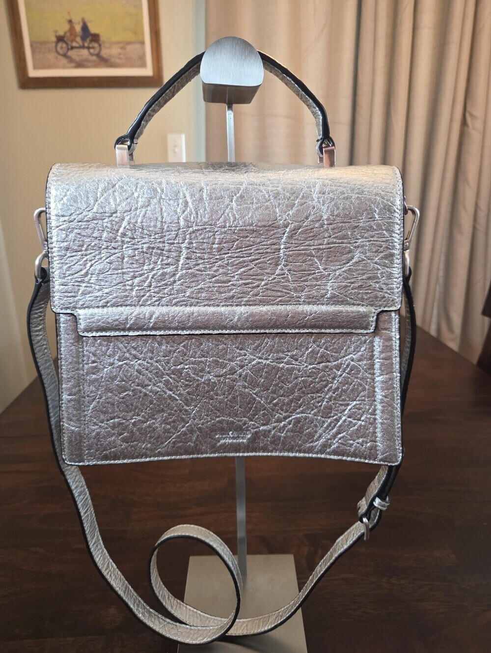 Alkeme Atelier Fire Flap Crossbody Handbag Silver Pineapple Leather Bag Modern